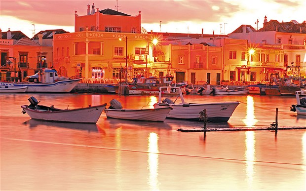 Santa Luzia seen from the river at the sun shine light, Ria Formosa, Tavira, Algarve